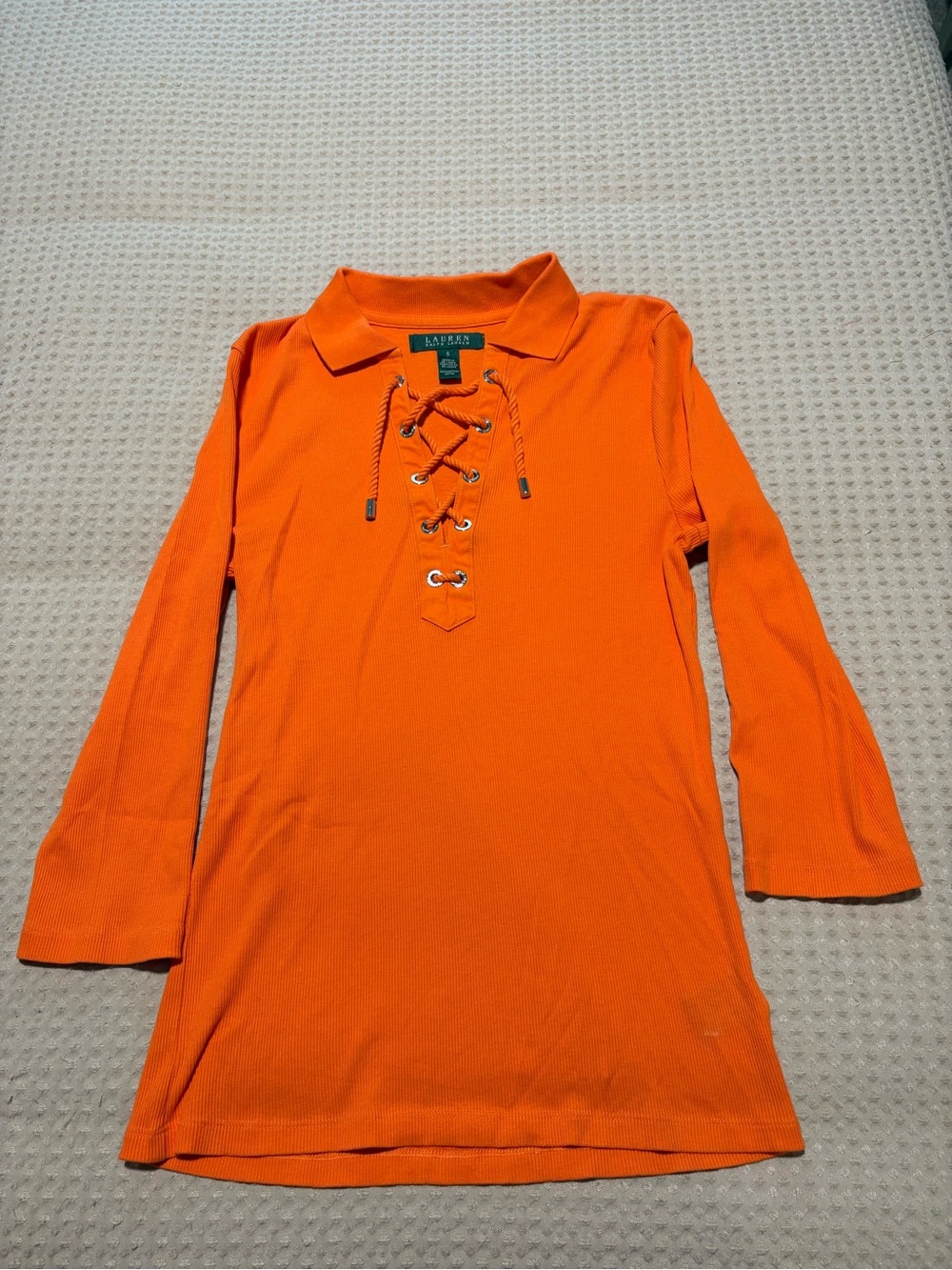 NWOT Ralph Lauren 100% Cotton Orange Lace-Up Y2K 90s Top Women’s Size S